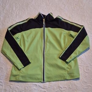 Made for Life women's Large Petit black and bright green full zip up lt jacket